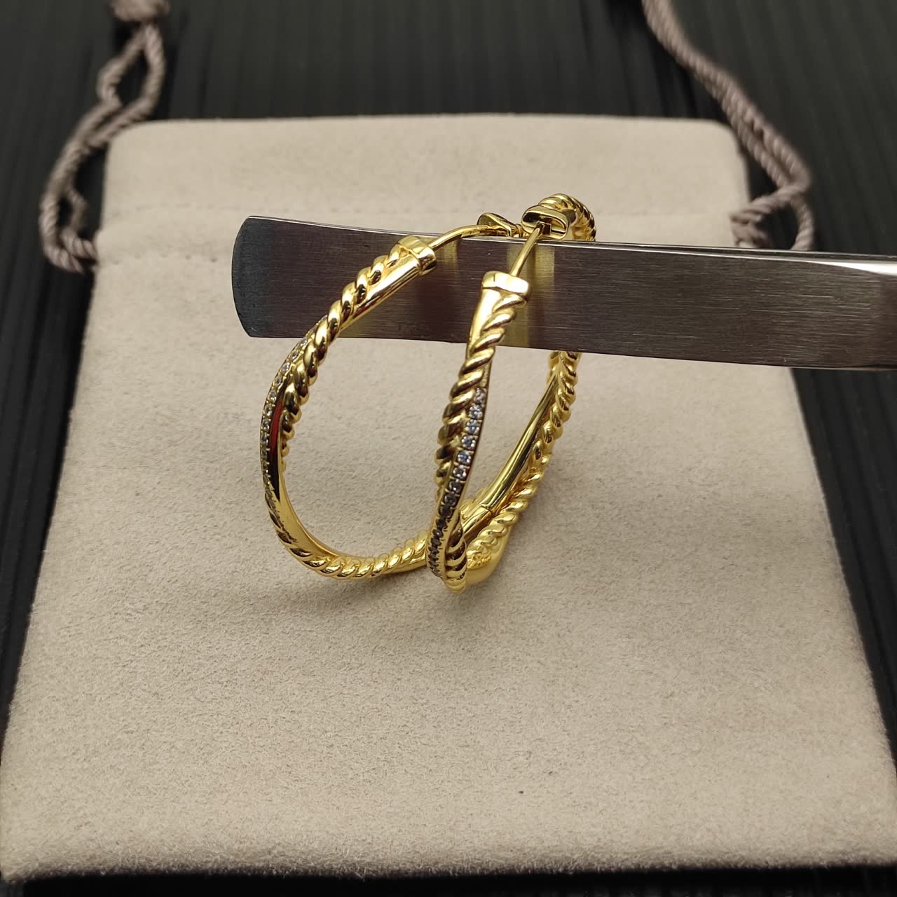 David Yurman Twisted Hoop Earrings with Diamond Accents